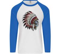 Maglietta Baseball Lunga Uomo Indian Skull Headdress Biker Motorbike