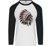 Maglietta Baseball Lunga Uomo Indian Skull Headdress Biker Motorbike