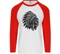 Maglietta Baseball Lunga Uomo Indian Skull Headdress Biker Motorbike