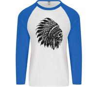 Maglietta Baseball Lunga Uomo Indian Skull Headdress Biker Motorbike