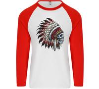 Maglietta Baseball Lunga Uomo Indian Skull Headdress Biker Motorbike