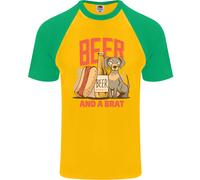 Maglietta Baseball S/S Divertente Per Uomini Con Birra E Un Brat Hotdog