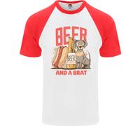 Maglietta Baseball S/S Divertente Per Uomini Con Birra E Un Brat Hotdog