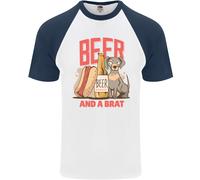 Maglietta Baseball S/S Divertente Per Uomini Con Birra E Un Brat Hotdog