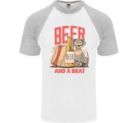 Maglietta Baseball S/S Divertente Per Uomini Con Birra E Un Brat Hotdog