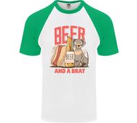Maglietta Baseball S/S Divertente Per Uomini Con Birra E Un Brat Hotdog