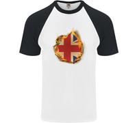 Maglietta Baseball S/S Uomo Con Effetto Fuoco Bandiera Del Regno Unito