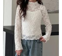 Maglietta basic a collo semi-alto casual da indossare come strato interno per ragazze (taglia grande) 8Y,9Y,10Y,11Y,12YColore unicoPoliestere