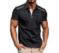 Maglietta basic a maniche corte slim fit da uomo primavera casual risvolto tinta unita maglietta a maniche corte top per interni ed esterni passeggiate sport vita quotidiana, Nero , L