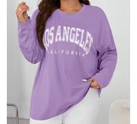 Maglietta basic a maniche lunghe con stampa lettera, scollo rotondo, adatta per la vita quotidiana, misure curvy 0XL,1XL,2XL,3XL,4XLTessuto in maglia