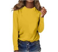 Maglietta basic a maniche lunghe da donna 2025 con scollo rotondo a maniche lunghe, tinta unita, casual, per interni ed esterni, sport, lavoro o vita quotidiana, Giallo, XXL