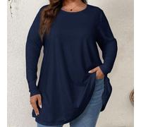 Maglietta basic con fondo a ombrello, a maniche lunghe, collo tondo, vestibilità morbida e ampia, adatta per il tempo libero e le vacanze, disponibile in taglie oversize 0XL,1XL,2XL,3XL,4XLColore unic