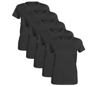 Maglietta basic da donna, 100% cotone, scollo rotondo, Nero (confezione da 5), XXL
