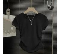 Maglietta basic da donna a maniche corte, aderente, girocollo, morbida, casual, da indossare tutti i giorni, tinta unita, taglie dalla S alla XL (nero XL)