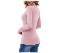 Maglietta basic da donna, a maniche lunghe, tinta unita, elegante, a collo alto, oversize, elasticizzata, Y2K, casual, beige., XL