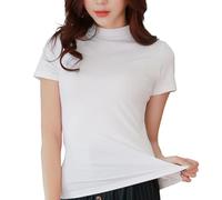 Maglietta basic da donna con scollo rotondo, maniche corte, foderata a doppio strato, taglio slim fit, tessuto traspirante Cloud Pro per abiti versatili per tutti i giorni, bianco, S