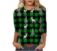 Maglietta basic da donna con scollo rotondo, stampa natalizia per quattro stagioni casual, verde, M