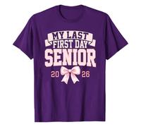 Maglietta basic da donna con scritta "My Last First Day Senior 2026", morbida maglietta casual a maniche corte, per scuola, per sport al chiuso o all'aperto, lavoro o vita quotidiana, Viola, M