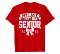 Maglietta basic da donna con scritta "My Last First Day Senior 2026", morbida maglietta casual a maniche corte, per scuola, per sport al chiuso o all'aperto, lavoro o vita quotidiana, Rosso, 3XL