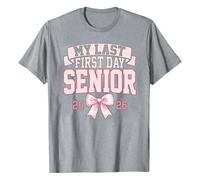 Maglietta basic da donna con scritta "My Last First Day Senior 2026", morbida maglietta casual a maniche corte, per scuola, per sport al chiuso o all'aperto, lavoro o vita quotidiana, Grigio, M