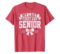 Maglietta basic da donna con scritta "My Last First Day Senior 2026", morbida maglietta casual a maniche corte, per scuola, per sport al chiuso o all'aperto, lavoro o vita quotidiana, vino, L