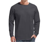 Maglietta basic da uomo, a maniche lunghe, con scollo rotondo, vestibilità normale, traspirante, traspirante, per il tempo libero, grigio scuro, 4XL