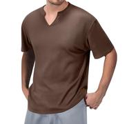 Maglietta basic slim fit a maniche corte da uomo casual alla moda pesante scollo a V a maniche corte maglietta top per interni ed esterni passeggiate sport vita quotidiana, Marrone, XXL