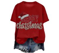 Maglietta basica con stampa natalizia in morbido cotone t-shirt morbida vestibilità standard ideale per celebrare le feste a dicembre che sia per serate tra amici o foto di famiglia, #A-02-Rosso, S