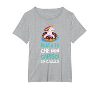 Maglietta Beato Te Che Non Capisci Un Cazzo Divertente Maglietta, Donna Plus-Size, Grigio Melange, 3X