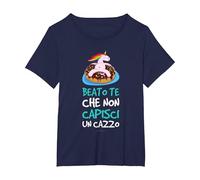 Maglietta Beato Te Che Non Capisci Un Cazzo Divertente Maglietta, Donna Plus-Size, Navy, 2X