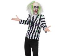 Maglietta Beetlejuice Uomo Costume Elegante Nero E Bianco A Righe Halloween