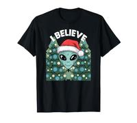 Maglietta Believe Christmas Alien Verde con Cappello da Babbo Natale Maglietta