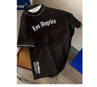 Maglietta bianca con logo nero e nome della città, stile Los Angeles gotico, taglie forti, manica corta, casual streetwear, girocollo, lavabile in lavatrice, adatta per appassionati di sport e outfit 