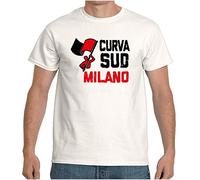 Maglietta Bianca Curva Sud Milano Bandiera rossonera Versione 2 L
