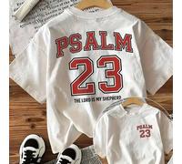 Maglietta bianca da donna con versetto biblico - Salmo 23 - Il Signore è il mio pastore - Maglia girocollo bianca L,M,S,XL,XSGeometrico,LettereTessuto in maglia