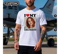 Maglietta bianca personalizzata per uomo con immagine e testo "Amo" + nome della ragazza. Regalo per anniversario. Maglietta personalizzata. L,M,S,XL,XXLRitratto,LettereTessuto in maglia