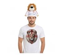 Maglietta bianca realistica con stampa di leone e cappello di peluche da leone, taglia L, per adulti e tifosi dell'Inghilterra, top patriottico con tre leoni, festa di San Giorgio, addio al celibato