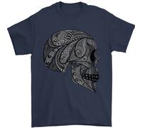 Maglietta Biker Gothica Con Teschio Mandala Uomo 100% Cotone