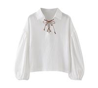 Maglietta blu per bambini e ragazzi, camicia con lacci, Halloween, costume da giacobita scozzese, top classico, maglietta a maniche lunghe 86, bianco, 8- 10 anni