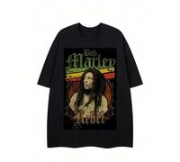 Maglietta Bob Marley Rebel Portrait in misto cotone di alta qualità, vestibilità comoda e resistente, stile essenziale invernale minimalista T-shirt da uomo in cotone alla moda con stampa fronte-retro