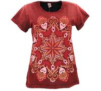 Maglietta bohémien con stampa mandala, in cotone slavato, da donna, blu