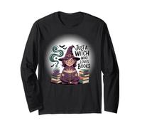 Maglietta Book Lover Just a Witch Who Loves Books Maglia a Manica