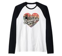 Maglietta Brooklyn Vintage Heart - Souvenir retrò del NYC Bridge Maglia con Maniche Raglan