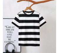 Maglietta casual a girocollo a maniche corte con righe, vestibilità morbida, adatta per ragazzi pre-adolescenti, versatile per pendolarismo, scuola, uso casual quotidiano, sport, adatta per primavera/