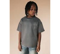 Maglietta casual a girocollo a maniche corte grigio carbone con grande stampa grafica a croce sulla schiena per ragazzi 8Y,9Y,10Y,11Y,12YGrafico,LetterePoliestere