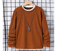 Maglietta casual a girocollo, a maniche lunghe, con texture a nido d'ape e dettagli a patch, adatta per il tempo libero e pendolarismo, può essere indossata da sola o come canottiera, adatta per l'aut