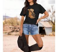 Maglietta casual a girocollo con maniche corte, stampa monogramma, stivali da cowboy e cappello, grafica "Let's Go Girls" per donna L,M,S,XLAnimale,Fumetto,Blocchi di colore,Lettere,sloganTessuto in m