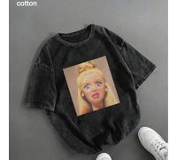 Maglietta casual a maniche corte con grafica di bambola sorpresa, adatta per donna taglia comoda, per primavera, estate, autunno, vacanze, colore nero 0XL,1XL,2XL,3XL,4XLLettereTessuto in maglia