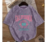 Maglietta casual a maniche corte con grafica retrò "California Los Angeles 89 West Coast USA 1889" per donna taglia grande, adatta per primavera/estate/autunno, ideale per San Valentino, rientro a scu