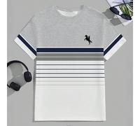 Maglietta casual a maniche corte con patchwork a righe per uomo, lo stile nautico classico incontra lo stile italiano, il taglio aderente mette in risalto il fascino, adatta per vacanze al mare e viag